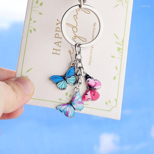 Keychains Cluster Três Triple Butterfly Charm Keychain para garotas Mulheres Presente Esmal