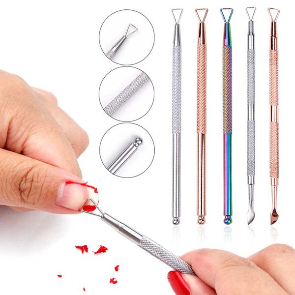 Nail Art Salon Pusher Rimozione della pelle morta Stick Pinzette in acciaio inossidabile Gel UV Lime per unghie Cutter Remover Strumento per unghie Strumento per ingegneri