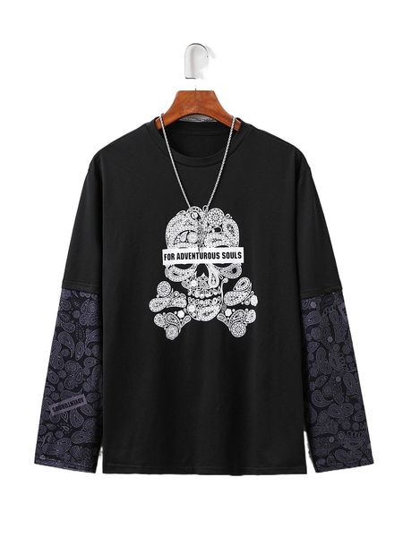 

men skull & letter graphic tee j7mi#, White;black