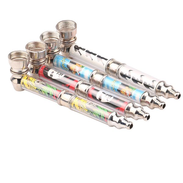 Rauchende Shisha-Pfeife Großhandel mit Rauchset, 127-mm-Zigarettenpistole aus Aluminiumlegierung mit Filtersieb und verschiedenen Kopfbildmustern