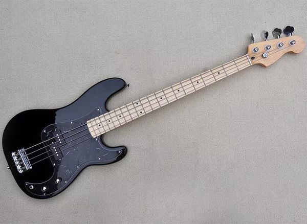 

4 strings black electric bass guitar with maple fingerboard