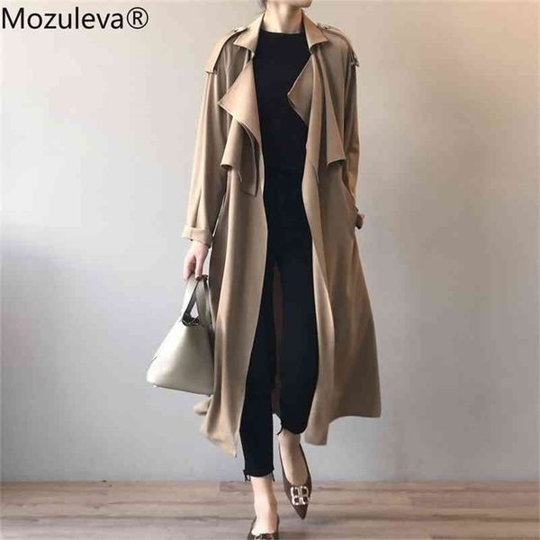 

spring autumn women loose windbreaker elegant buttons vintage oversize with belt ladies trench outwear long coats 210416, Tan;black