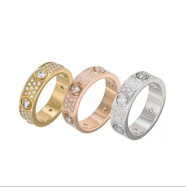 

Rose Gold Stainless Steel Crystal wedding Ring Woman Jewelry designer Love Rings Men Promise Titanium Ring For Female Women High quality Rings Width 5mm