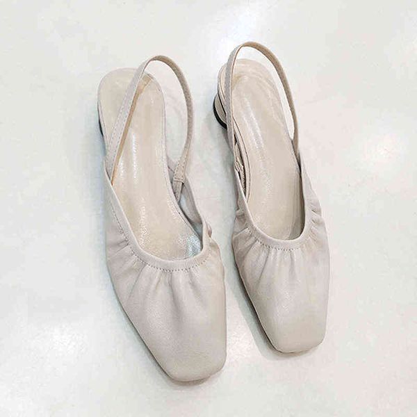

nxy sandals new low heels slingback women spring summer shoes pleated pu leather slip on shallow sandalias office mules slides, Black