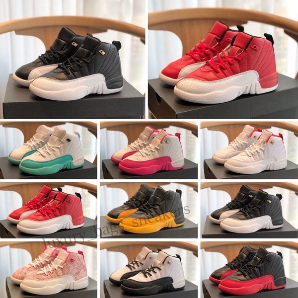 

og kids basketball shoes jump man 12s 12 ps flu game black deadly pink gym sneakers sizes 26-35