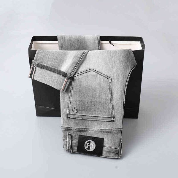 

grey men's jeans men's simple fashion trend slim straight thin, Blue