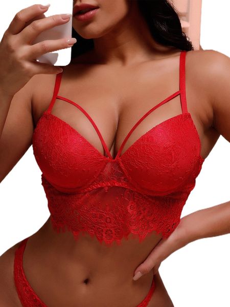 

floral lace cut out underwire bra i0uj#, Black;red