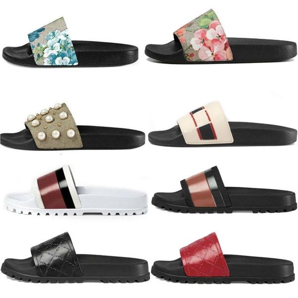 

designer men women sandals with correct flower dust bag shoes snake print slide summer wide flat sandals slipper291l, Black
