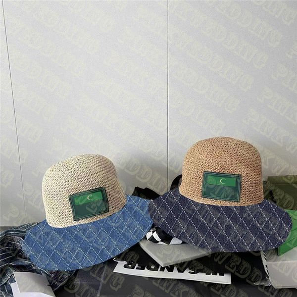 

designer patchwork fisherman hat vacation straw hat wide brim sun visor cap letter printed bucket hats, Blue;gray