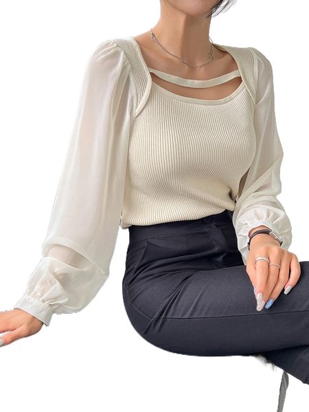 

dazy contrast mesh bishop sleeve sweater h6ae#, White;black