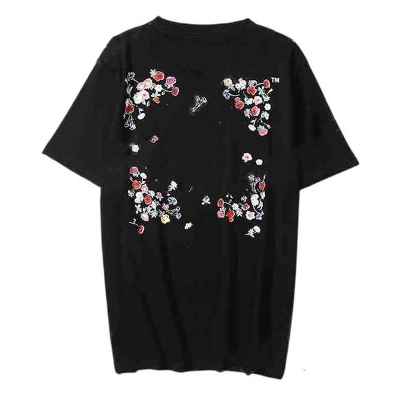

off men's t-shirts summer fashion brand ow flower arrow print short sleeve european loose and women's t-shirt, White;black