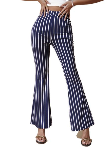 

striped print flare leg pants s61x#, Black;white