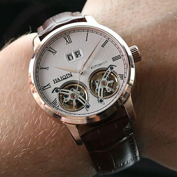 Orologi da polso HAIQIN Orologio meccanico da uomo automatico a carica automatica Luminoso semplice business Tourbillon Orologio militare Uomo di lusso RegaloOrologi da polso