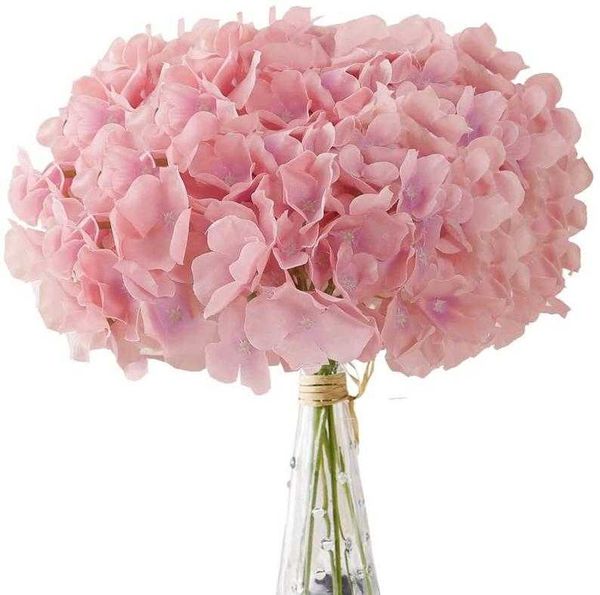 Ghirlande di fiori decorativi 10 pezzi Teste di ortensia artificiale rosa polveroso rosa con steli in seta per decorazioni per la casa di nozzeDecorative