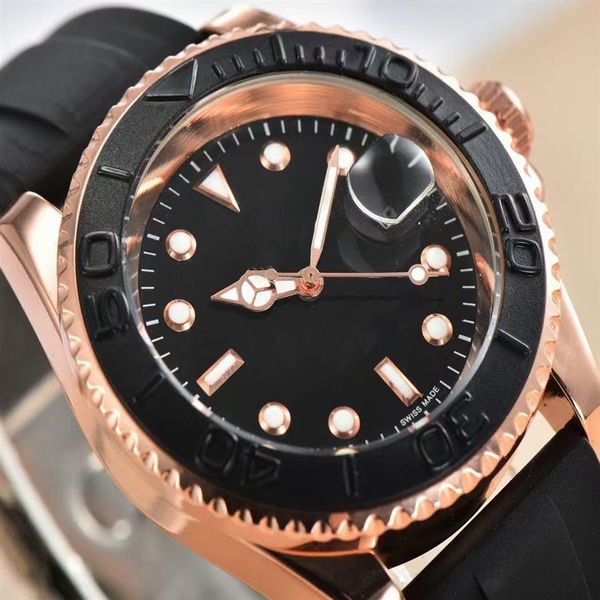 

men watch 40mm rubber strap rose gold quartz movement stainless steel mens watches master male wristwatch275t, Slivery;brown