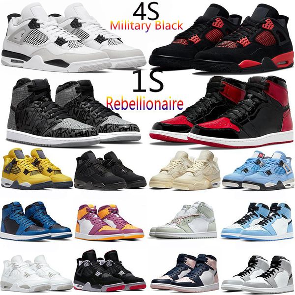 

4s zapatillas de baloncesto 4 militares negros mujeres lienzo rojo trueno gato negro gira amarillo 1 1s rebelionario criado patente