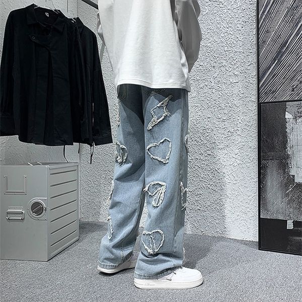 Hip Hop Kot kadın Moda Sokak Giyim Trend Düz Pantolon Kış Gevşek Geniş Bacak Erkekler Patchwork Jeans 220328