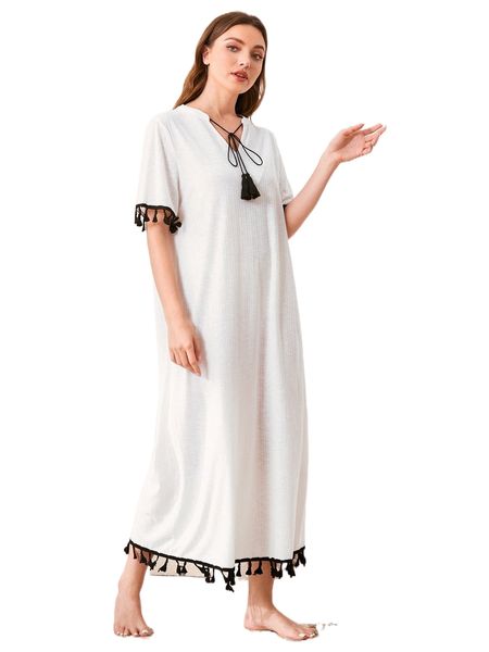 

tassel trim night dress i1il#, Black;red