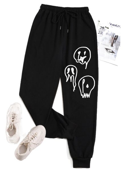 

expression print drawstring waist sweatpants n27n#, Black;white