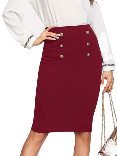 

double button pencil skirt n1h6#, Black
