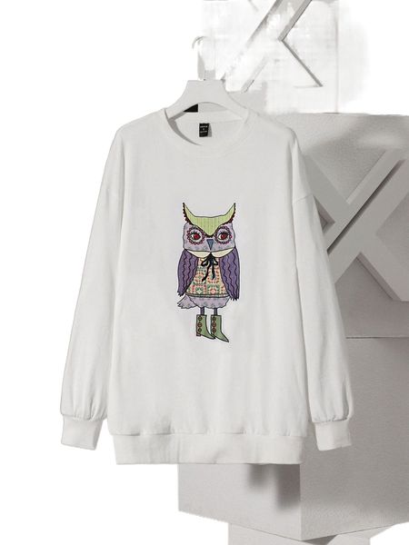 

x calicostarstudio cartoon owl print sweatshirt t8ue#, Black
