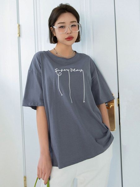 

dazy letter pattern drop shoulder tee 88e0#, White