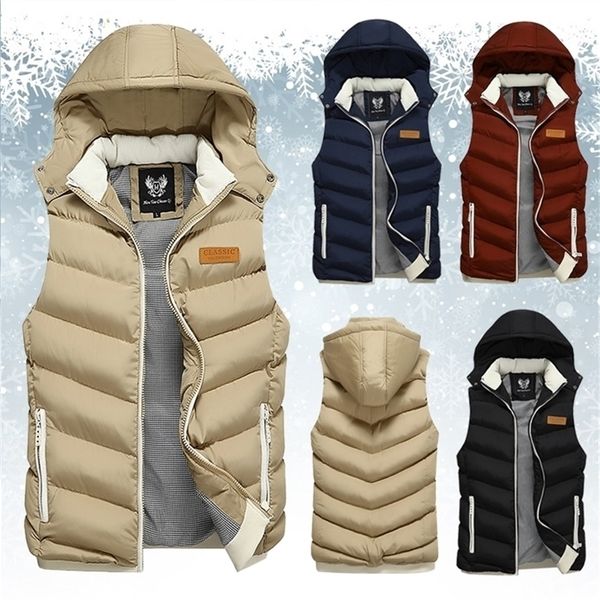 

men's fashion winter vests men autumn warm hooded down cotton waistcoat male casual sleeveless jackets slim vest coat man 201120, Black;white