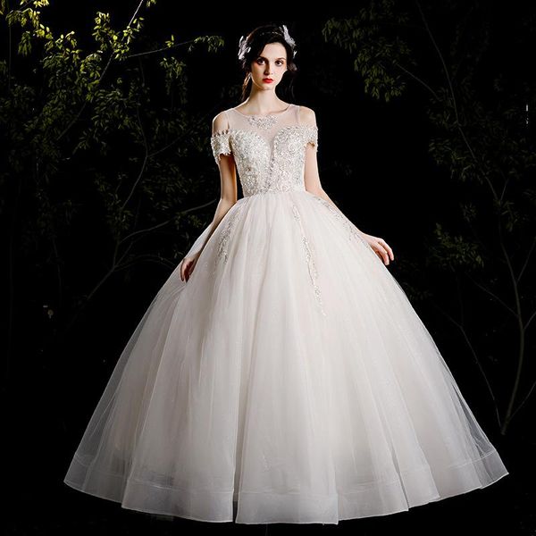 Другие свадебные платья ручной бисера 2022 Платье простые o o шее платье с коротким рукавом плюс размеры изготовленного vestido de noiva bridal