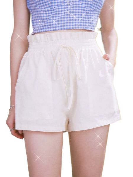 

romwe paperbag waist dual pocket shorts 72sz#, White;black