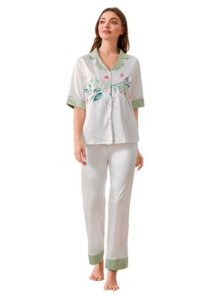 

floral & letter graphic pj set d75n#, Black;red