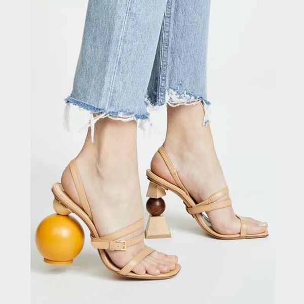 

ladies show sandal new irregular heel asymmetrical block heel size 34-41, Black