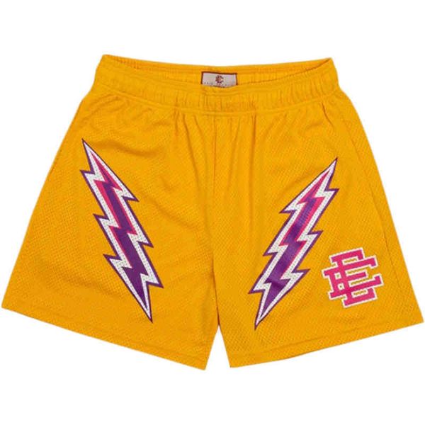 

men's shorts casual eric emanuel ee basic yellow lightning running fitness basketball summer gym workout mesh, White;black