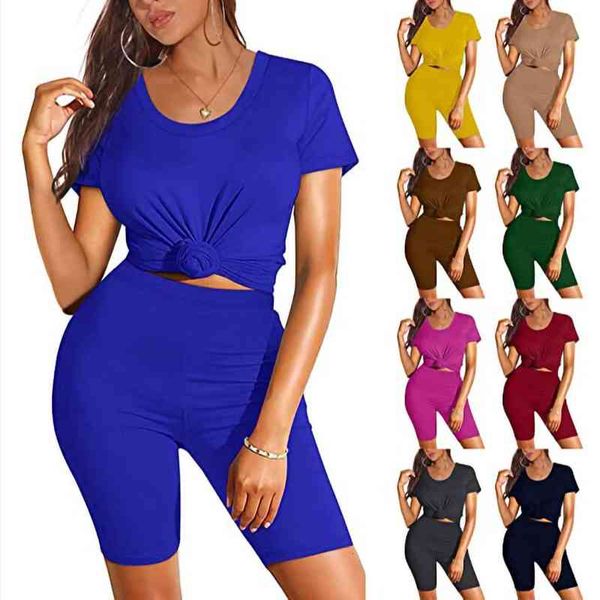 

women's t-shirt 2022 summer selling solid color t-shirt shorts sportswear women's fashion suit m67w, White