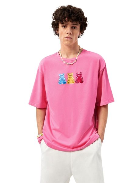 

men bear print drop shoulder tee z8zu#, White;black