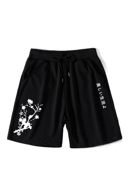 

men floral & japanese letter graphic shorts h0at#, White;black