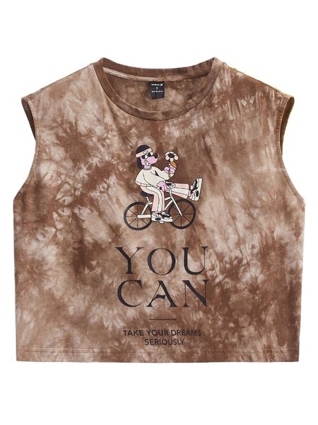 

x antonay cartoon and slogan graphic tie dye tank l8rn#, White