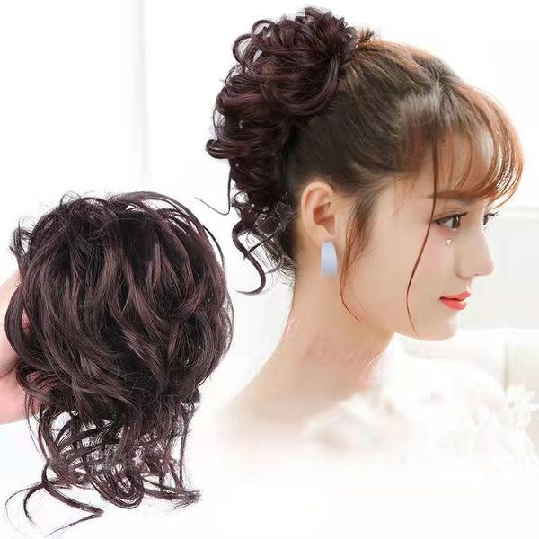 

hair accessories curly messy wavy bun piece bun updo cover extensions real as human hair ring get more mother's day gifts, Black;brown