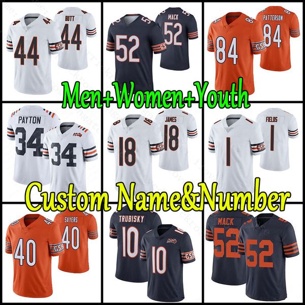 

1 justin fields 34 walter payton mens women youth kids bear football jerseys 32 david montgomery 58 roquan smith 54 brian urlacher 29 tarik, Black;red
