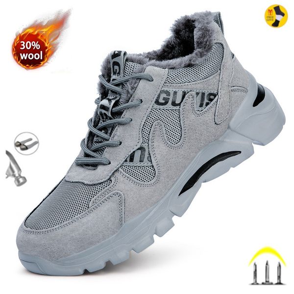 

winter plus velvet boots for men staleneus work shoes steel toe indestructible safety shoes non-slip construction shoes, Black;brown