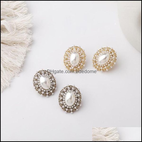 

stud earrings jewelry 2022 korean vintage simated pearl oval for women elegant ear accessories fashion pendientes1 dro dhsiw, Golden;silver