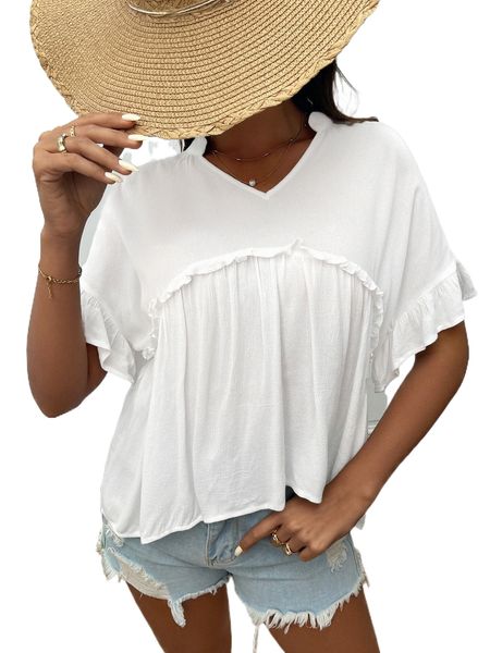 

ruffle trim dolman sleeve blouse n53s#, White