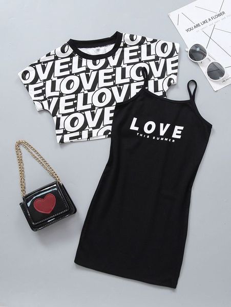 

toddler girls letter graphic tee & cami dress she, White