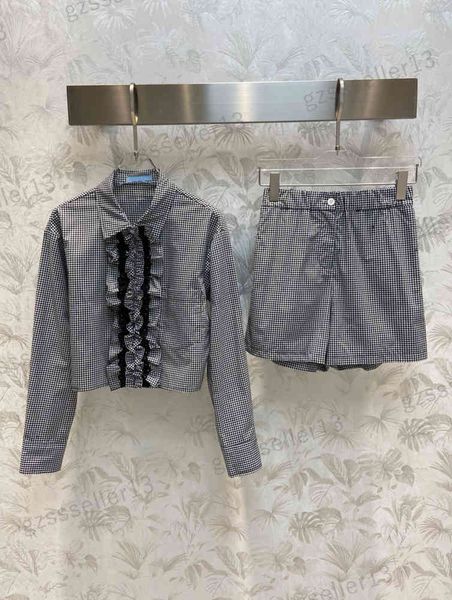 

womens two piece pants brand pd designer tracksuits houndstooth long sleeve shirt shorts sets 0912, White