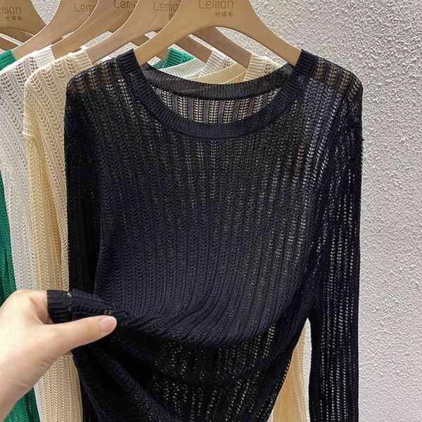 

women's t-shirt thin hollow out sunscreen shirt women's summer design sense of minority white with long sleeve knitted blouse loos