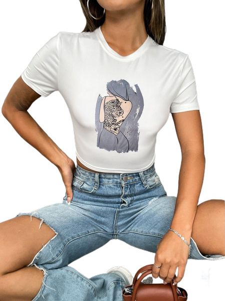 

figure graphic crop tee 60ta#, White