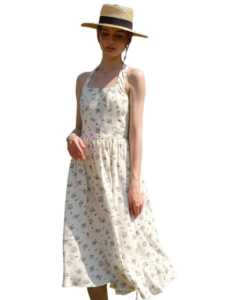 

ditsy floral print backless halter dress u5li#, Black;gray