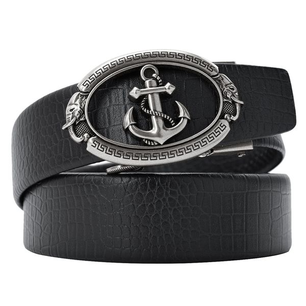 Cexika Gold Silver Silver Anchor Fishing Automatic Buckle Belts Men tira de cintura de alta qualidade para jeans Cinturão de design de marca de luxo 220712