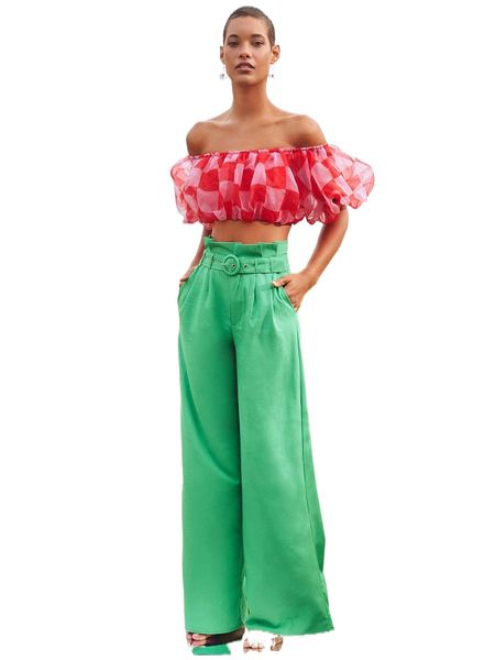 

x shaquita garcia buffalo plaid off shoulder crop e4sr#, White