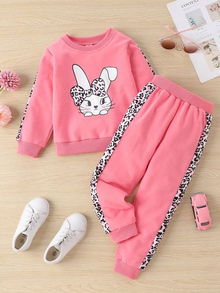 

little girl cartoon rabbit sweatshirt and panties she, White
