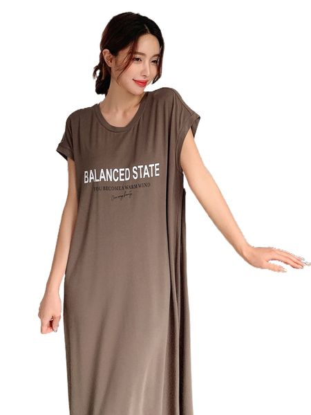 

dazy letter & slogan graphic split hem lounge dress k2uf#, Black;red